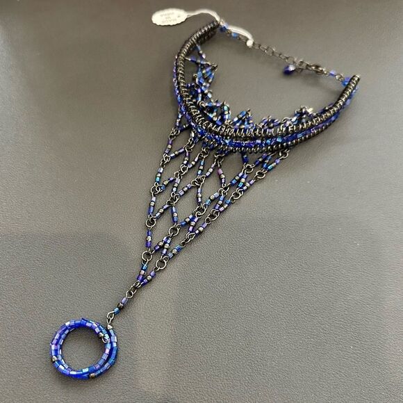 Kundan Hand Chain Slave Ring Bracelet Made In India Blue Bead - New - Picture 4 of 4